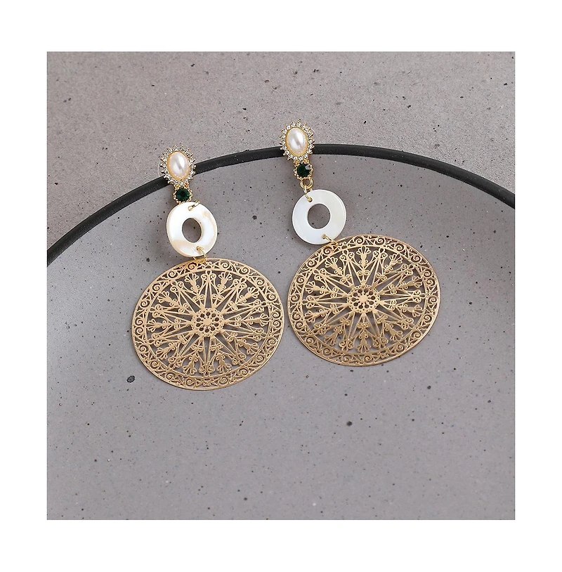 Sohi Women's White Celestrial Filigree Drop Earrings