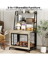 Industrial Dog Kennel Dog Crate Furniture with Storage Shelves