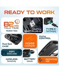 Delton Wireless Headset, Bluetooth Earpiece with Noise Canceling Microphone, Battery Display Charging Case Usb Dongle for Pc/Laptop/Mac/Phones, Compat