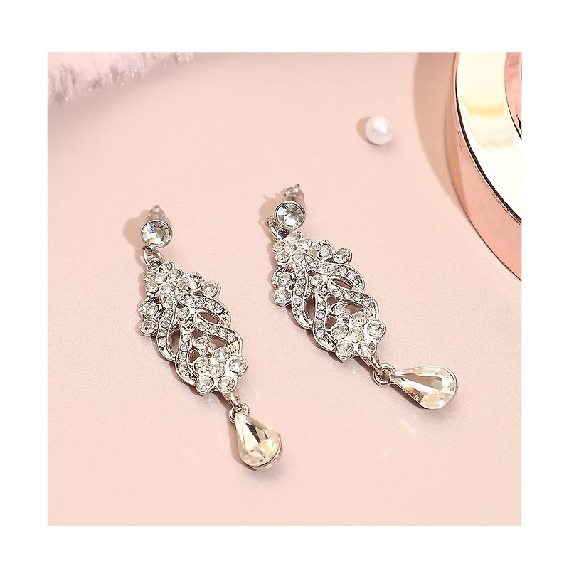 Sohi Women's Silver Embellished Drop Earrings