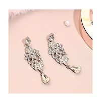 Sohi Women's Silver Embellished Drop Earrings