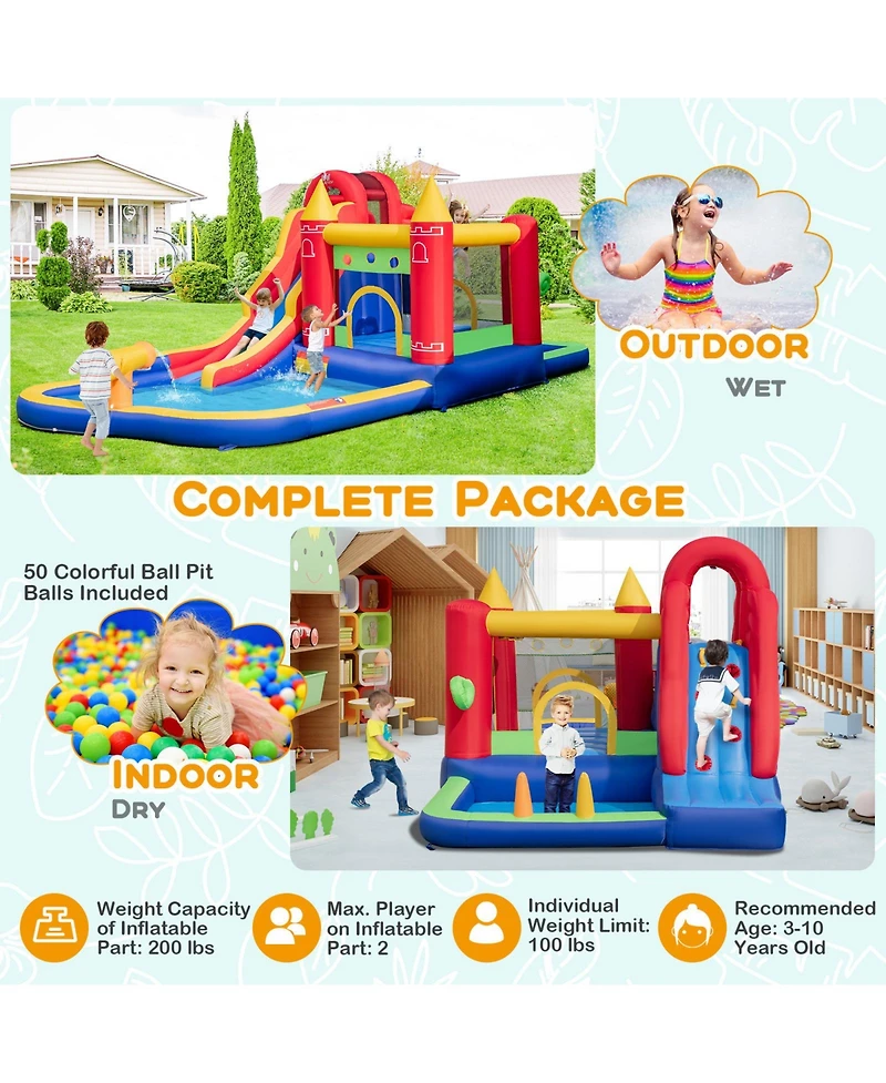Mecale 9-in-1 Inflatable Bounce Castle with Waterslide Splash Pool for Yard Garden Party Gift