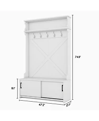 Boyel Living Hall Tree with Top Shelf and Storage Bench, Hallway Shoe Cabinet with Sliding Doors, Coat Rack with 5 Hanging Hooks for Entryways Hallway