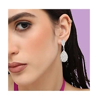 Sohi Women's Silver Embellished Teardrop Earrings