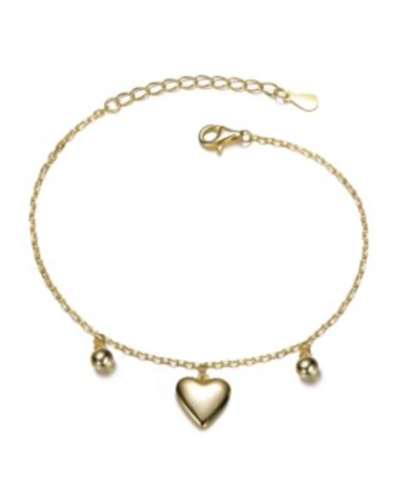 14k Gold Plated Heart Bead Charm Bracelet