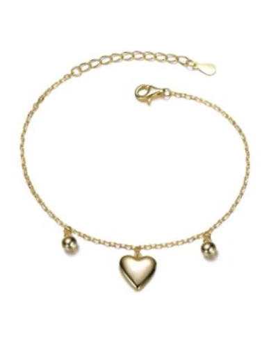 14k Gold Plated Heart Bead Charm Bracelet