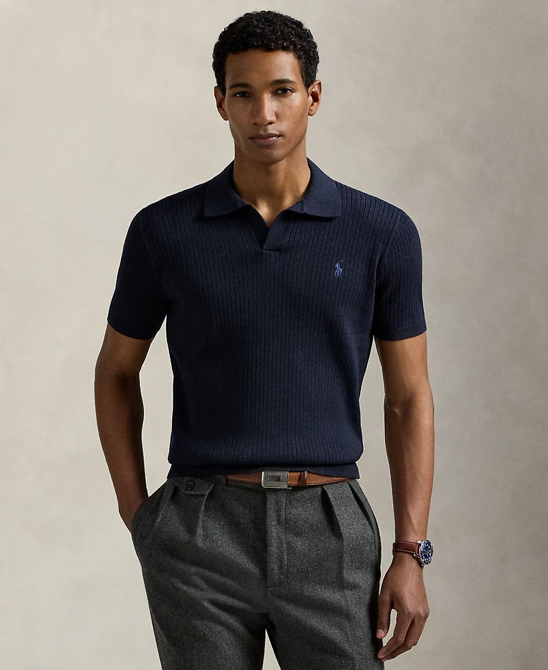 Polo Ralph Lauren Men's Rib-Knit Cotton Polo-Collar Sweater