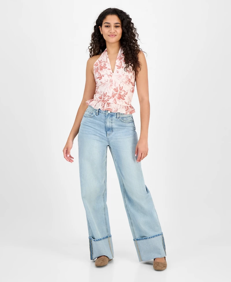 En Saison Women's Sedona Halter-Neck Ruffle-Trim Top