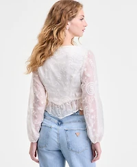 Guess Women's Seiah Embroidered Blouson-Sleeve Blouse