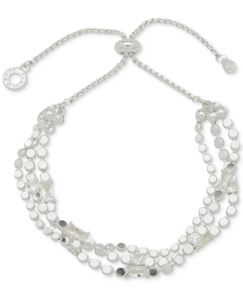 Anne Klein Metal-tone Flat Chain & Stone Slider Bracelet