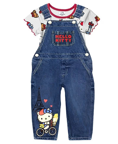 Hello Kitty Toddler and Little Girls 2-Piece T-Shirt Denim Overall Set
