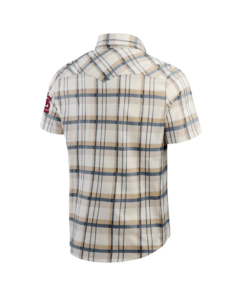 Darius Rucker Collection by Fanatics Men's Cream/Navy St. Louis Cardinals Plaid Full-Snap Shirt