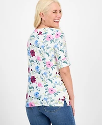 Style & Co Women's Printed Boat-Neck Elbow-Sleeve Top, Exclusively at Macy's