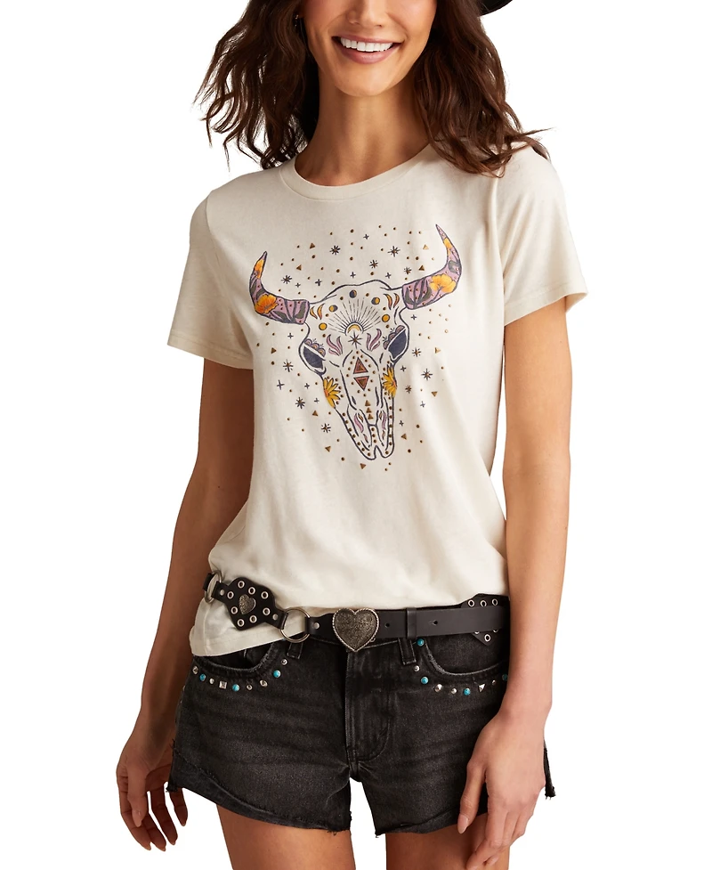Lucky Brand Women's Steer Skull Crewneck Tee