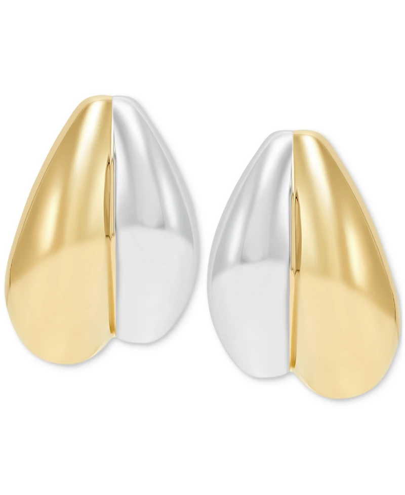 Polished Two-Tone Graduated Double Huggie Hoop Earrings in 14k Gold, 0.55"