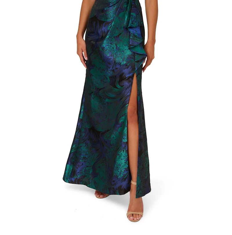 Adrianna Papell Women's Jacquard Printed Asymmetric One-Shoulder Gown