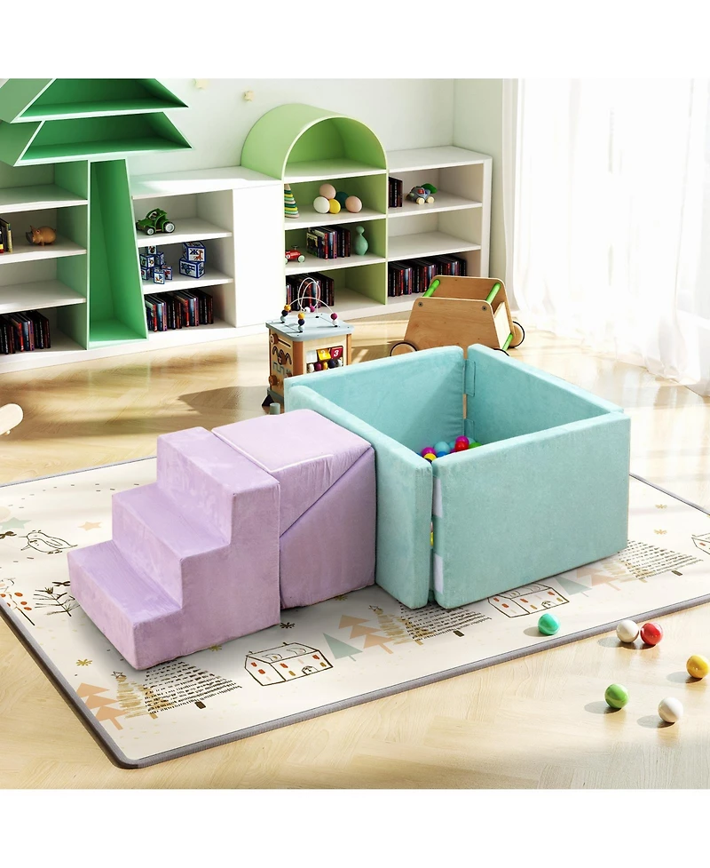 Slickblue Kids 3-in-1 Soft Climbing Blocks Play Set with Foam and Suede Fabric