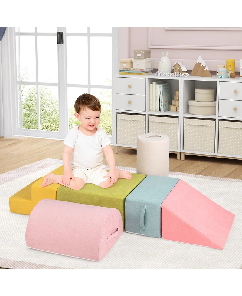 Slickblue Kids 6-Piece Climbing Blocks with 30D High-Density Foam and Carrying Handles