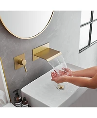 Single Handle Wall Mount Spout Waterfall Bathroom Faucet Brushed Nickel