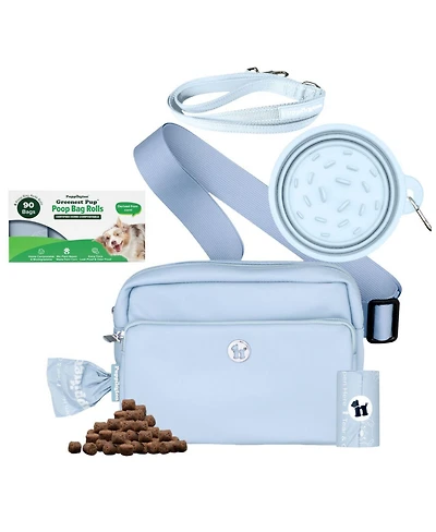 Walk Star Kit: 3-in-1 Dog Bag, Bowl, & Leash plus Matching 90 Refill Poop Bags