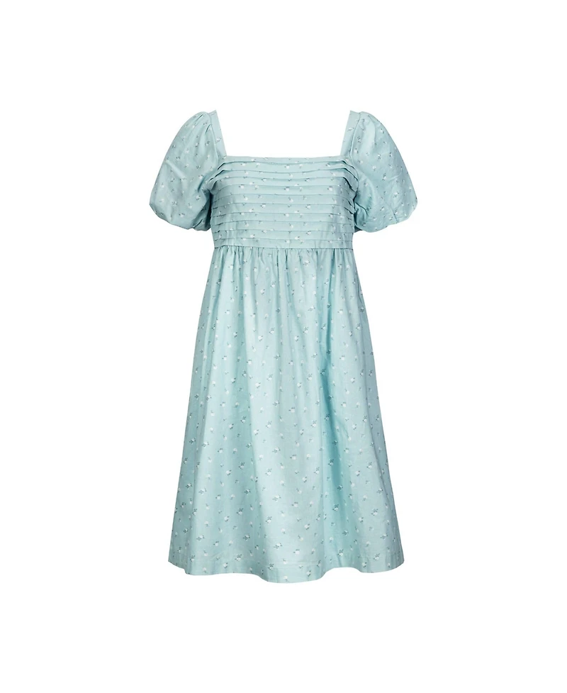 Hope & Henry Women's Ruched Linen Bubble Sleeve Dress