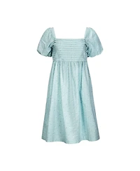 Hope & Henry Women's Ruched Linen Bubble Sleeve Dress