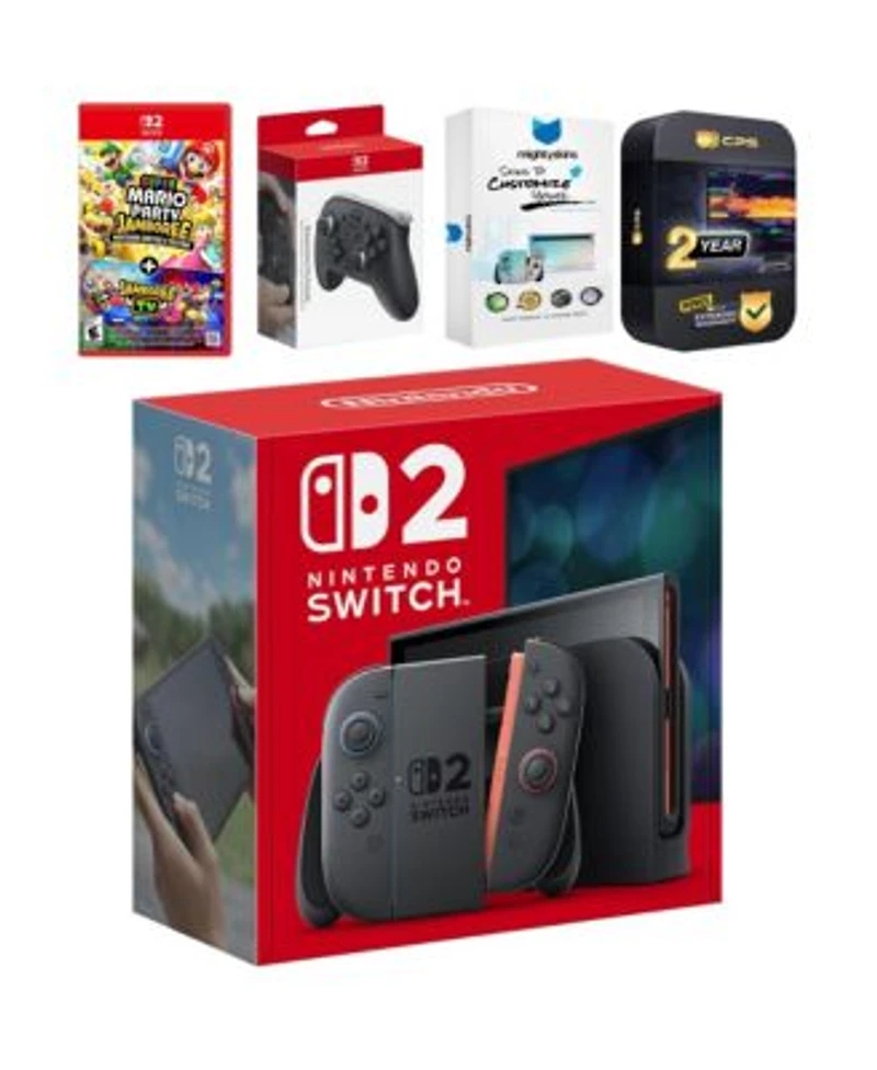 Nintendo Switch 2 Console With Super Mario Party Jamboree Pro Controller Mightyskins Code 2 Cps Year Extended Warranty