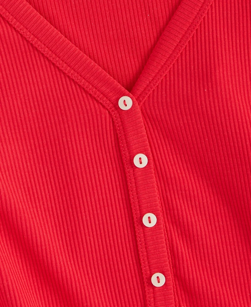 State of Day Women's Long-Sleeve Ribbed Henley Sleep Top Xs-3X, Created for Macy's