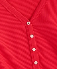 State of Day Women's Long-Sleeve Ribbed Henley Sleep Top Xs-3X, Created for Macy's