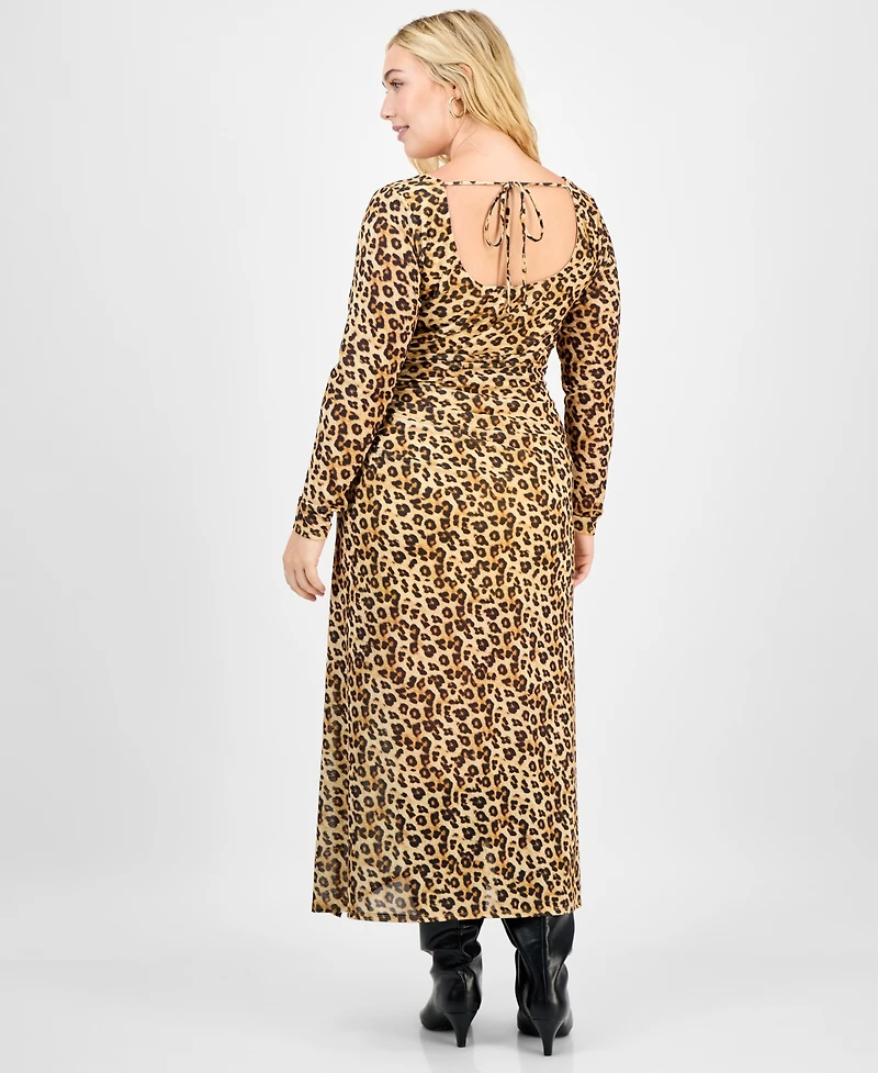 Bar Iii Trendy Plus Printed-Mesh Ruched Midi Dress, Macy's Exclusive