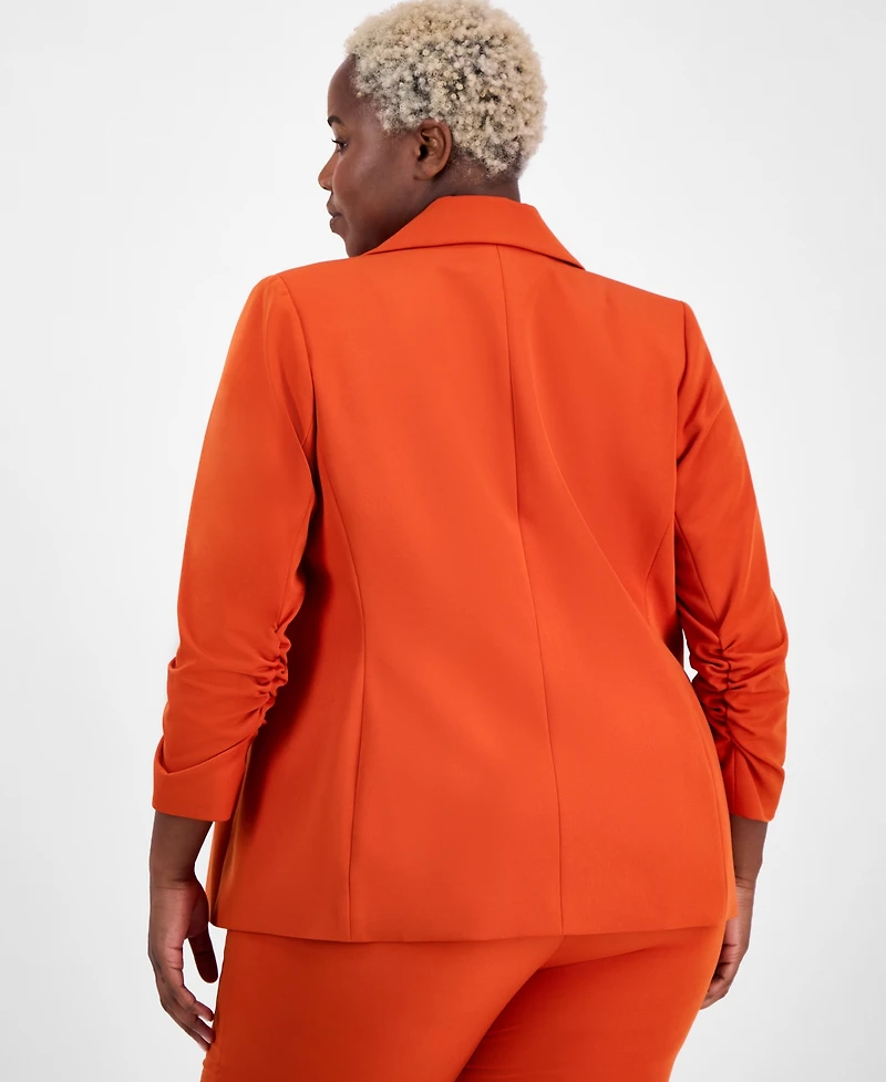 Tahari Asl Plus Double-Breasted Ruched-Sleeve Jacket