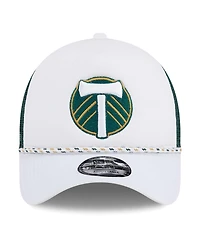 New Era Men's White/Green Portland Timbers Court Sport Foam A-Frame 9FORTY Adjustable Trucker Hat