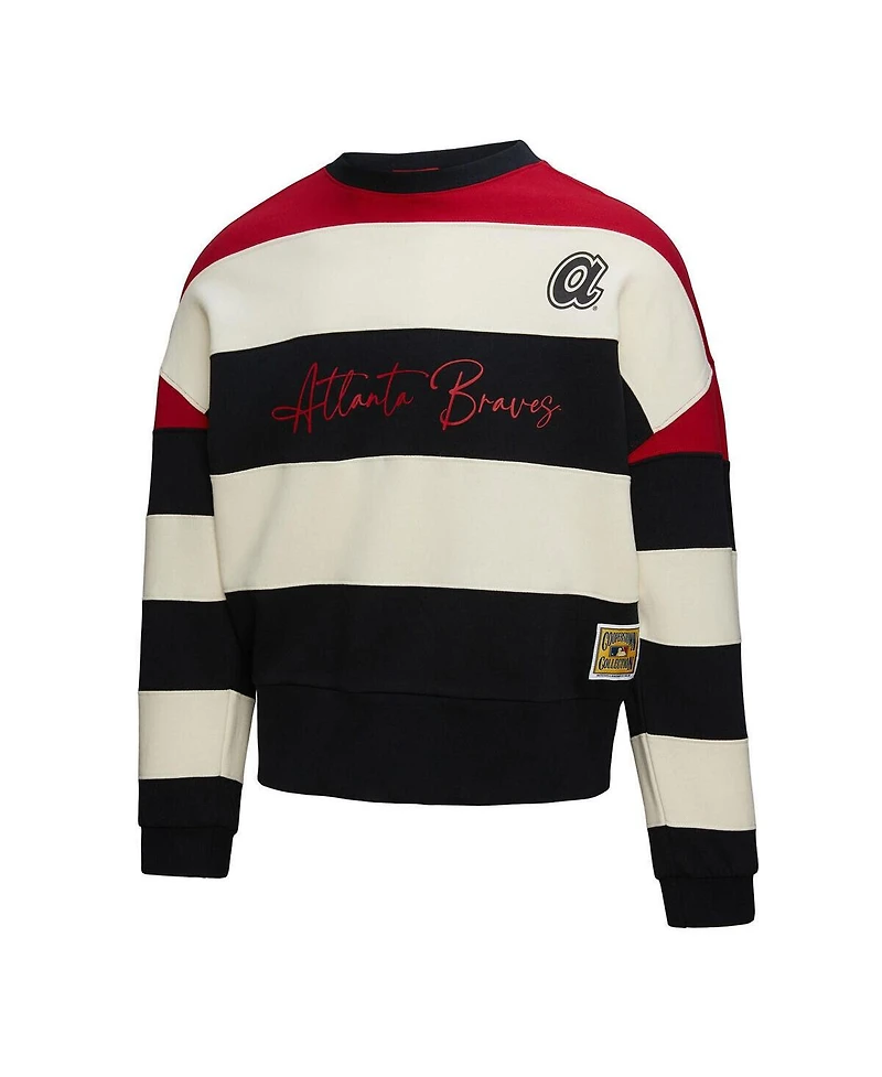 Mitchell & Ness Women's Red/Black Atlanta Braves Cooperstown Collection Blocked Fleece Pullover Sweatshirt