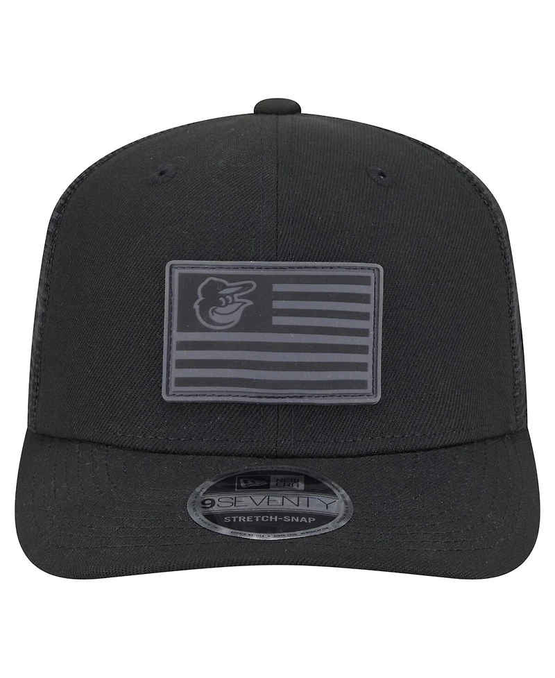 New Era Men's Black Baltimore Orioles Tonal Flag 9SEVENTY Stretch-Snap Hat