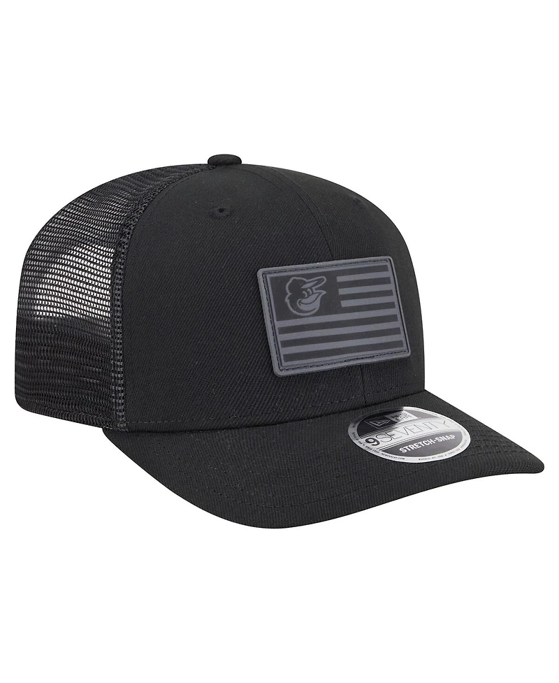 New Era Men's Black Baltimore Orioles Tonal Flag 9SEVENTY Stretch-Snap Hat