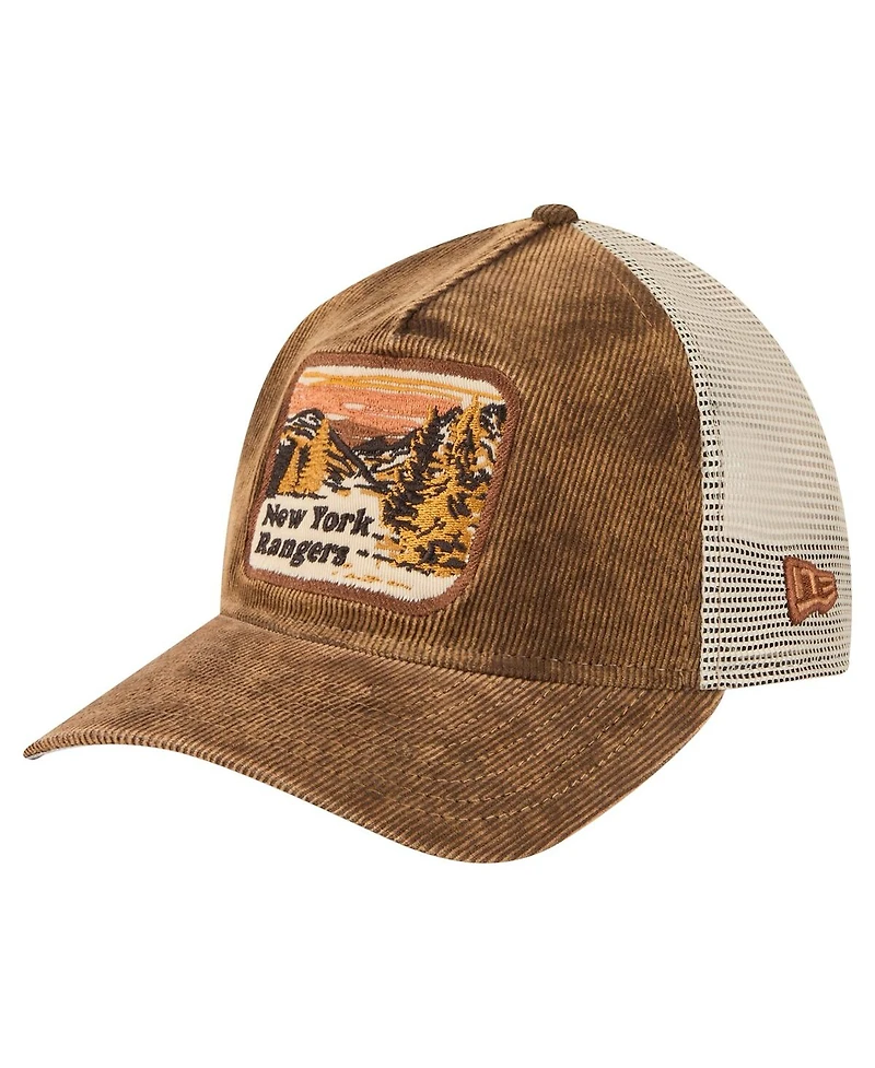 New Era Men's Brown/Cream New York Rangers Vintage Landscape 9TWENTY A-Frame Adjustable Trucker Hat
