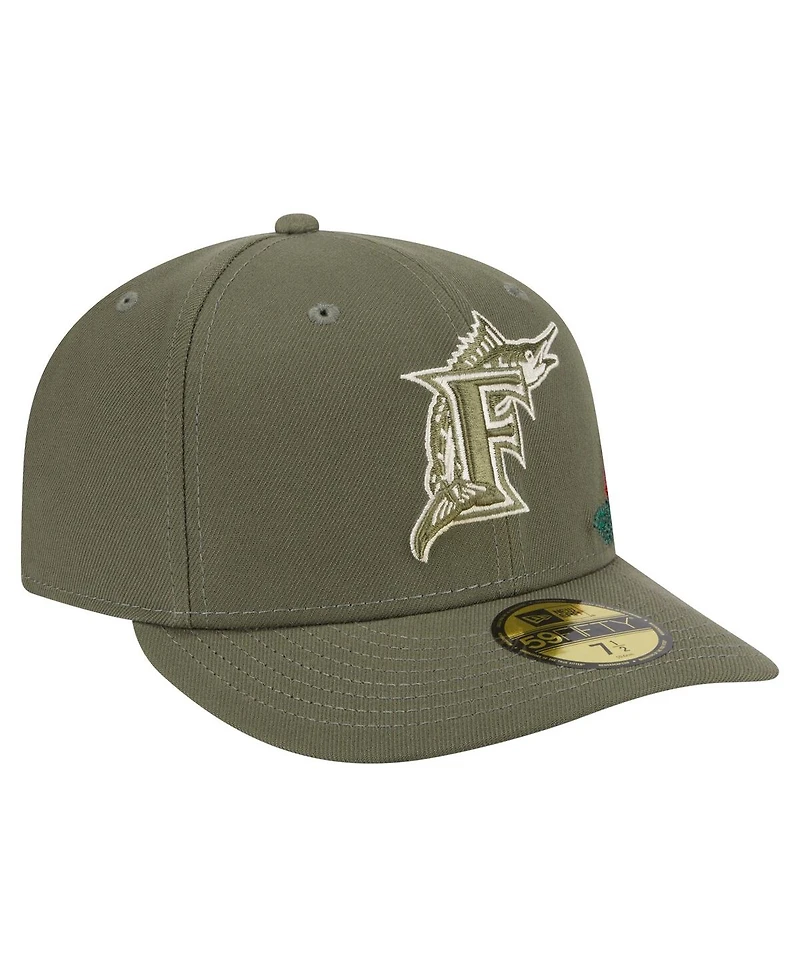 New Era Men's Olive Florida Marlins Cooperstown Collection Tonal Florals 59FIFTY Fitted Hat