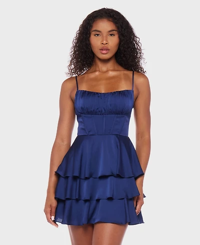 B Darlin Juniors' Sleeveless Satin Fit & Flare Dress