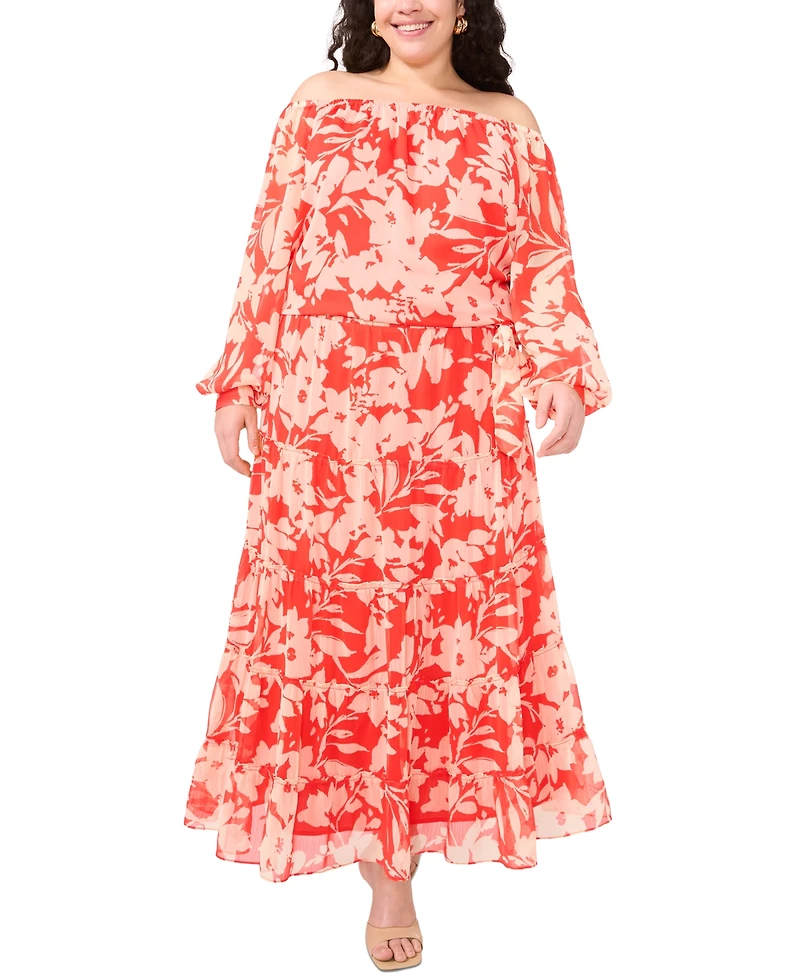 Vince Camuto Plus Tiered Smocked-Waist Maxi Skirt