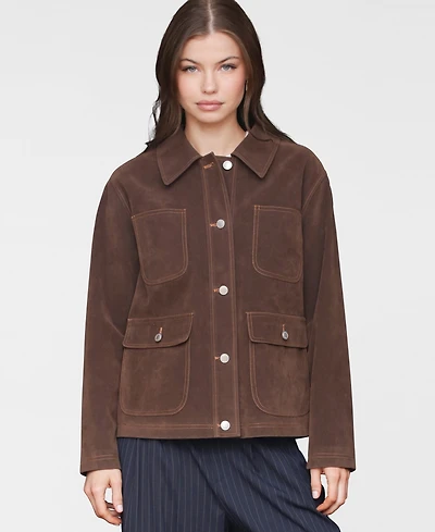 Avec Les Filles Women's Wing-Collar Faux-Suede Jacket