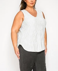 Coin 1804 Plus Size Spiral Wave Texture Double V-Neck Curved Hem Tank Top
