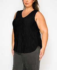 Coin 1804 Plus Spiral Wave Texture Double V-Neck Curved Hem Tank Top