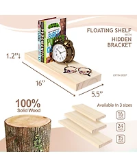 Sorbus 2 Pack 16" Solid Wood Floating Shelves - for Bathroom Decor, Books, Bedroom & Living Room