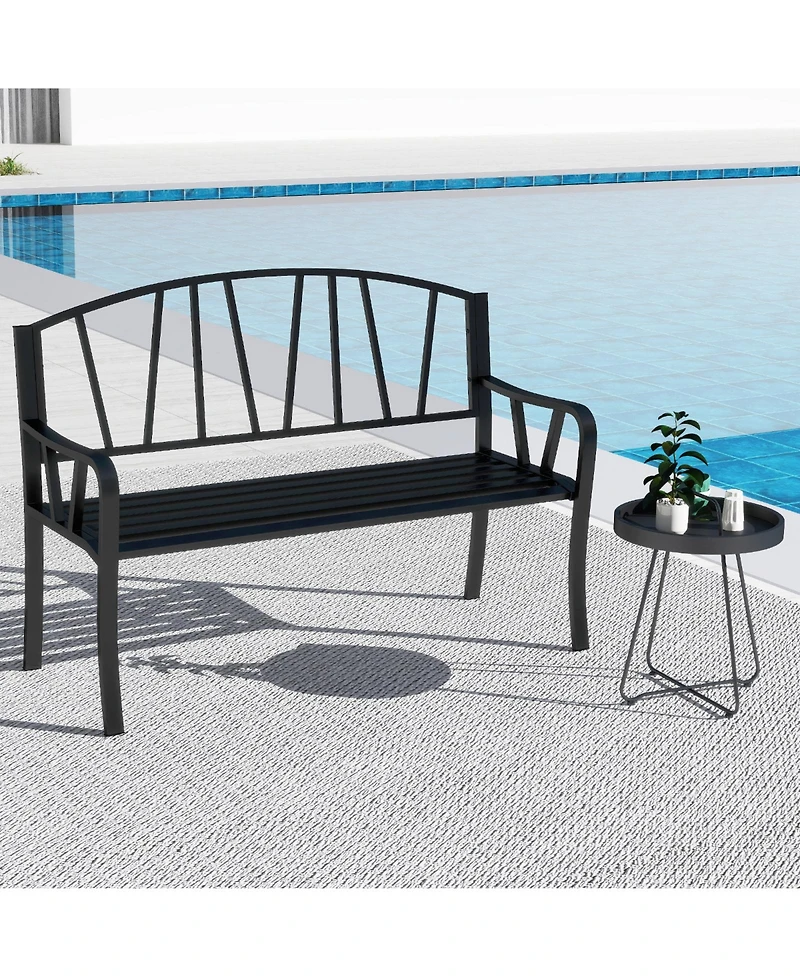 Gymax 51'' Metal Garden Bench Patio Slatted Bench for 2-3 People & Park-Style Loveseat