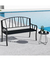 Gymax 51'' Metal Garden Bench Patio Slatted Bench for 2-3 People & Park-Style Loveseat