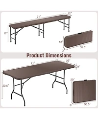 Gymax 3 Piece Folding Picnic Table Set w/ 6 ft Table & 2 Benches for Yard Camping