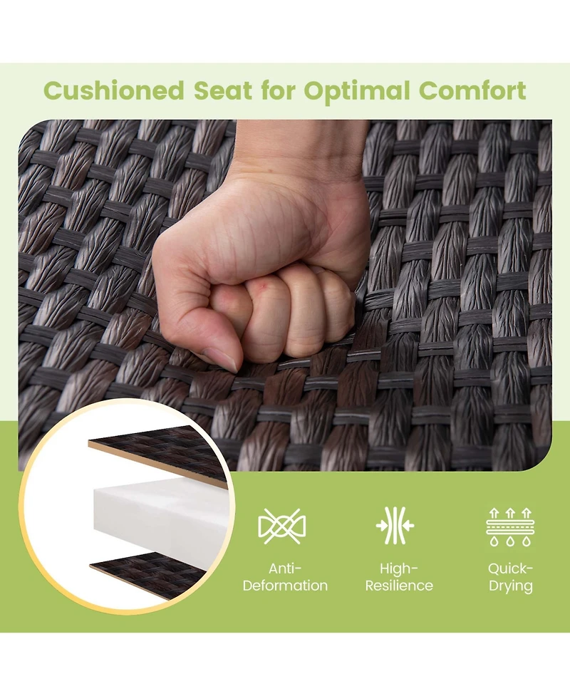 Gymax Outdoor Swing Glider Bench 2-Person Rattan Woven Glider Loveseat w/ Foam Seat