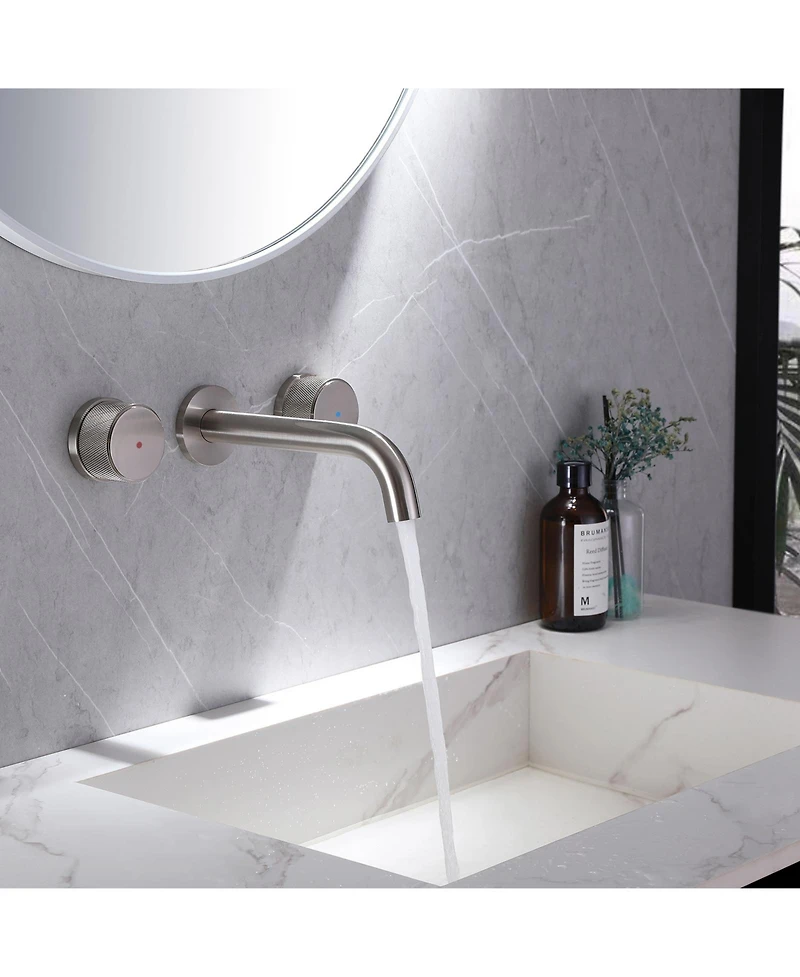 Two-Handle Wall Mounted Bathroom Faucet Brushed Gold