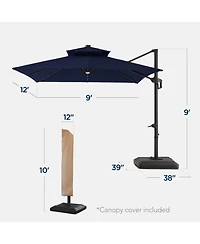 Best Choice Products 9x12ft 2-Tier Square Outdoor Solar Led Cantilever Umbrella w/ 360-Rotating Base –