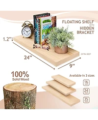 Sorbus 2 Pack 24" Solid Wood Floating Shelves - for Bathroom Decor, Books, Bedroom & Living Room